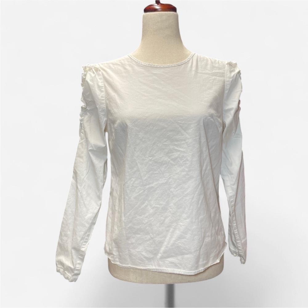 Kenar Cottagecore Womens White Ruffle Long Sleeve‎ Casual Blouse Size Small
